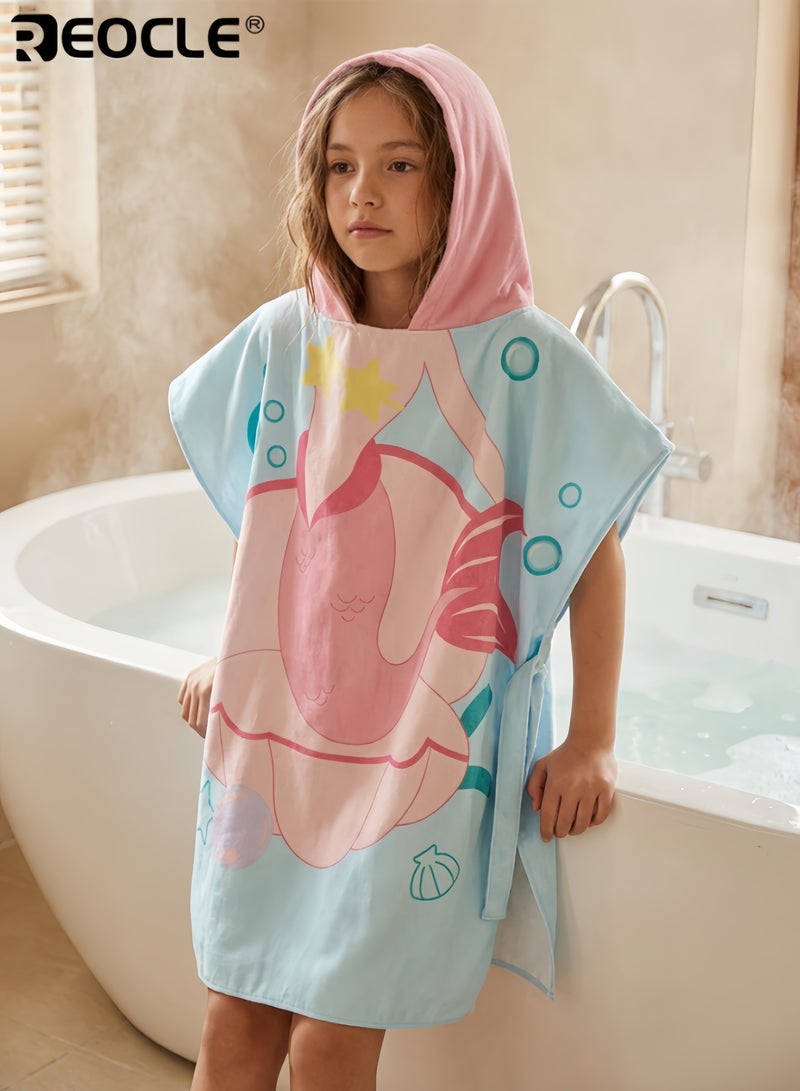 ريوكل مِنشَفَة شاطئ للأطفال بغطاء للرأس بتصميم كرتوني ونسيج ناعم شديد الامتصاص - لفافة منشفة حمام السباحة للأطفال الصغار بغطاء للرأس للسباحة والاستحمام - Image 1